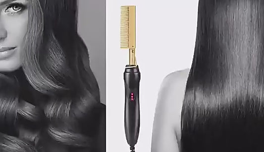 Effortless Styling: 2-in-1 Electric Hot Heating Comb - Hair Straightener and Curler with Wet/Dry Hair Capability - All-in-One Hair Styling Tool