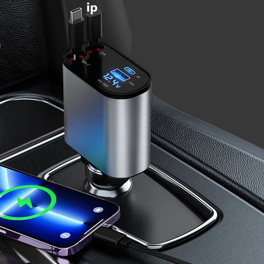 100W Car Charger: Super Fast Flash Charging with Telescopic Four-in-One Cable - Convenient Smoker Point Car Charging